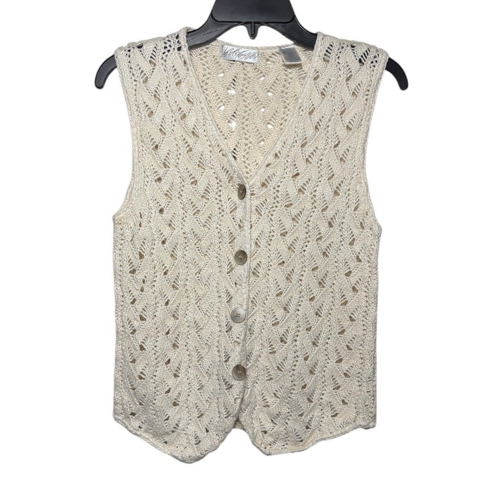 Lord & Taylor Linen Blend Crochet Ivory Vest Size Small Boho Peasant Cottagecore